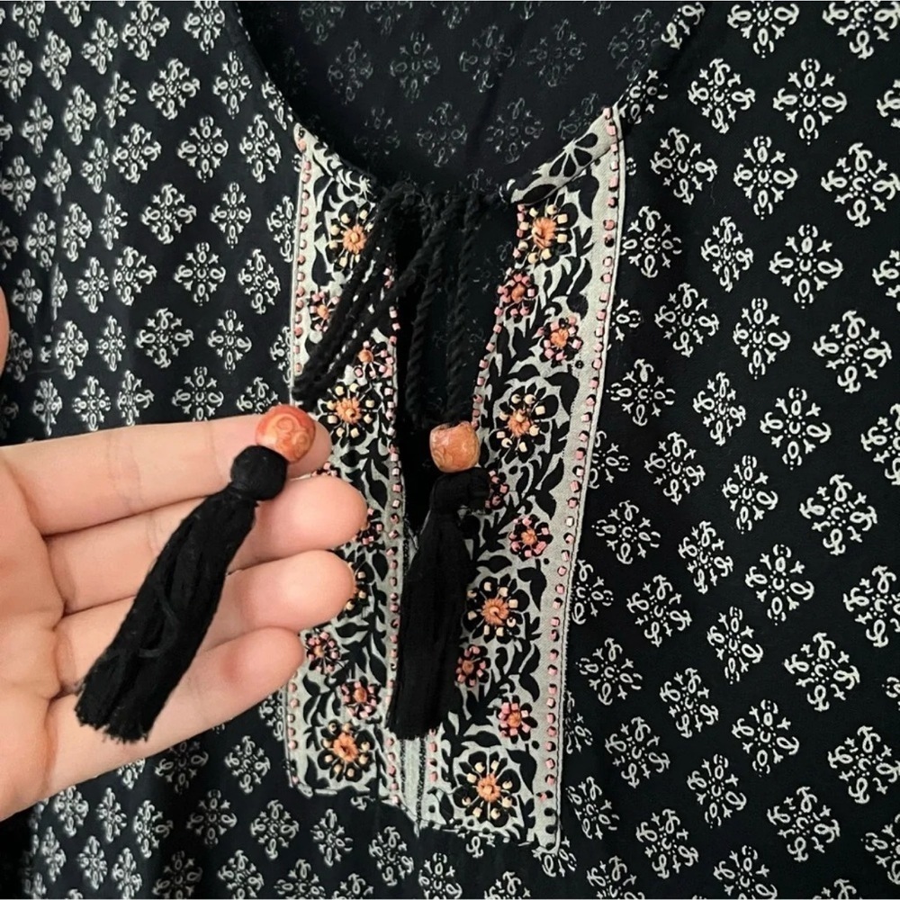 Lucky Brand Made in India Tunic Top Moroccan Indian
Print M Medium Tassle Boho - Picture 3 of 12